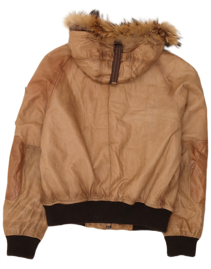 Bata Herren-Lederjacke mit Kapuze, IT 50, großes beiges Leder