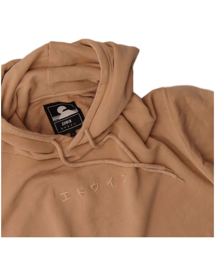Edwin Herren-Kapuzenpullover mit Grafik, groß, beige Baumwolle