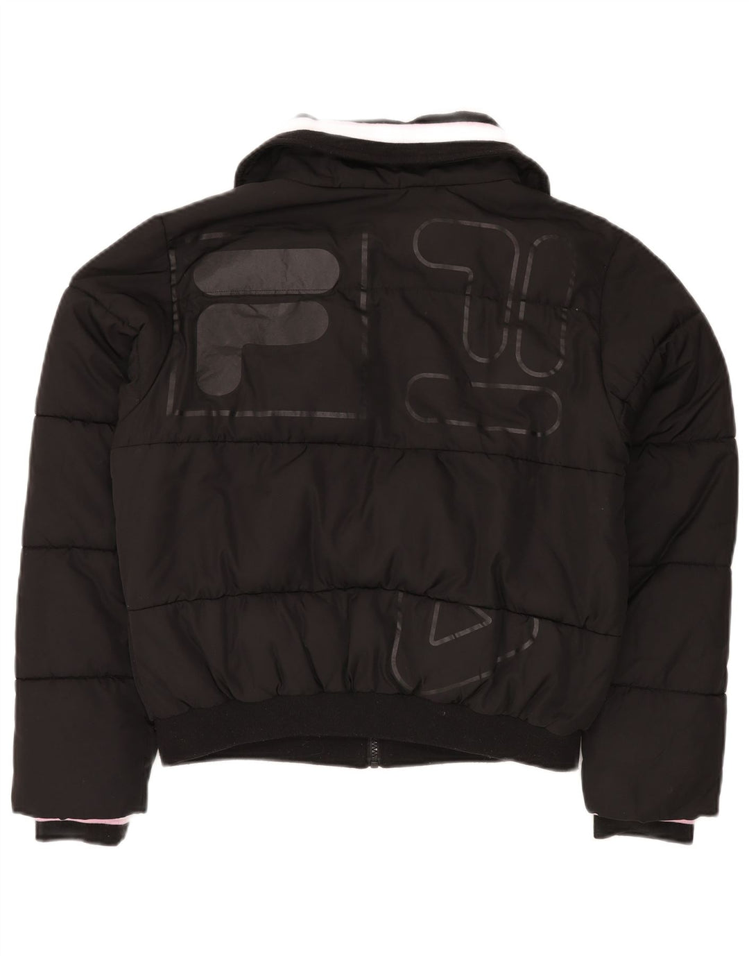 FILA Womens Graphic Wattierte Jacke UK 14 Mittelschwarzes Polyester