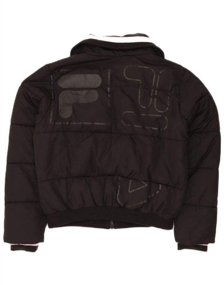 FILA Womens Graphic Wattierte Jacke UK 14 Mittelschwarzes Polyester