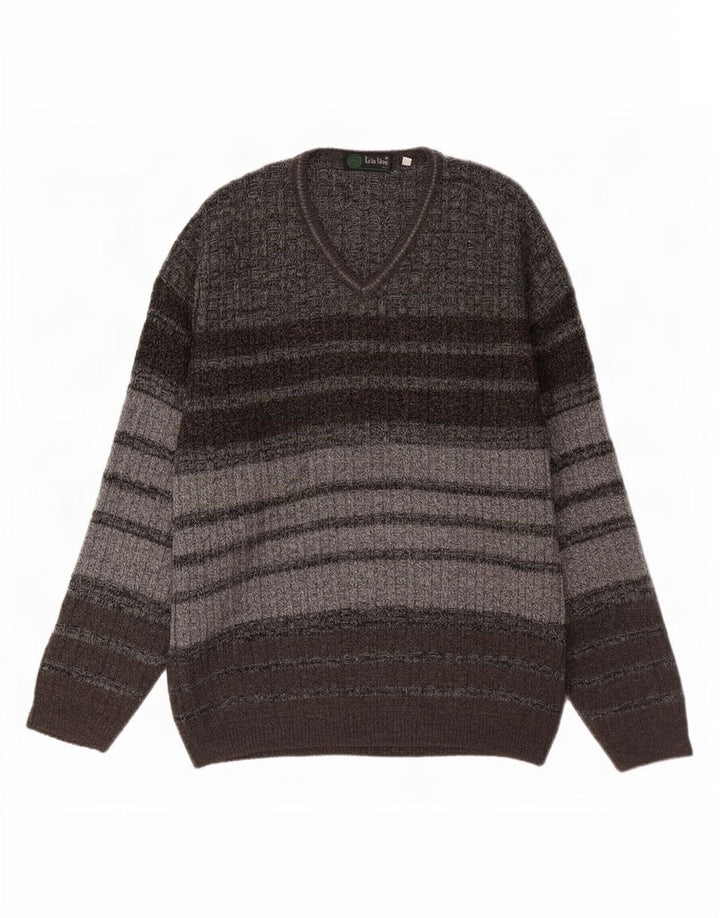 Tris Line Herren-Pullover mit V-Ausschnitt IT 54 XL grau gestreifte Wolle