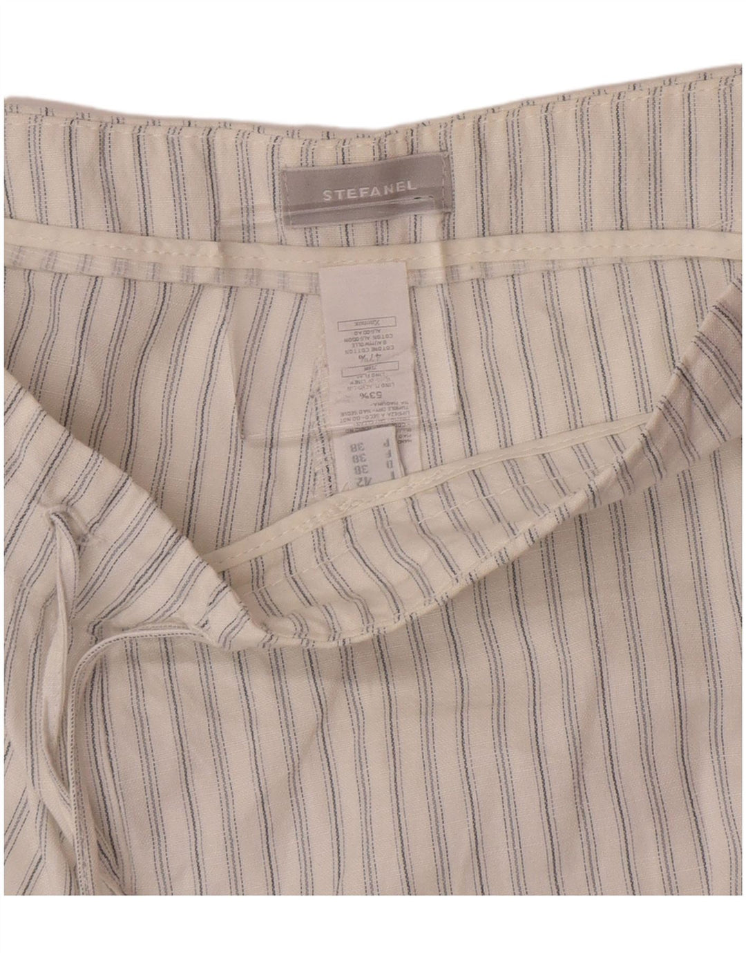 Stefanel Damen-Hose mit lockerer Passform, IT 42, mittelgroß, W30, L32, weiß gestreift, Leinen