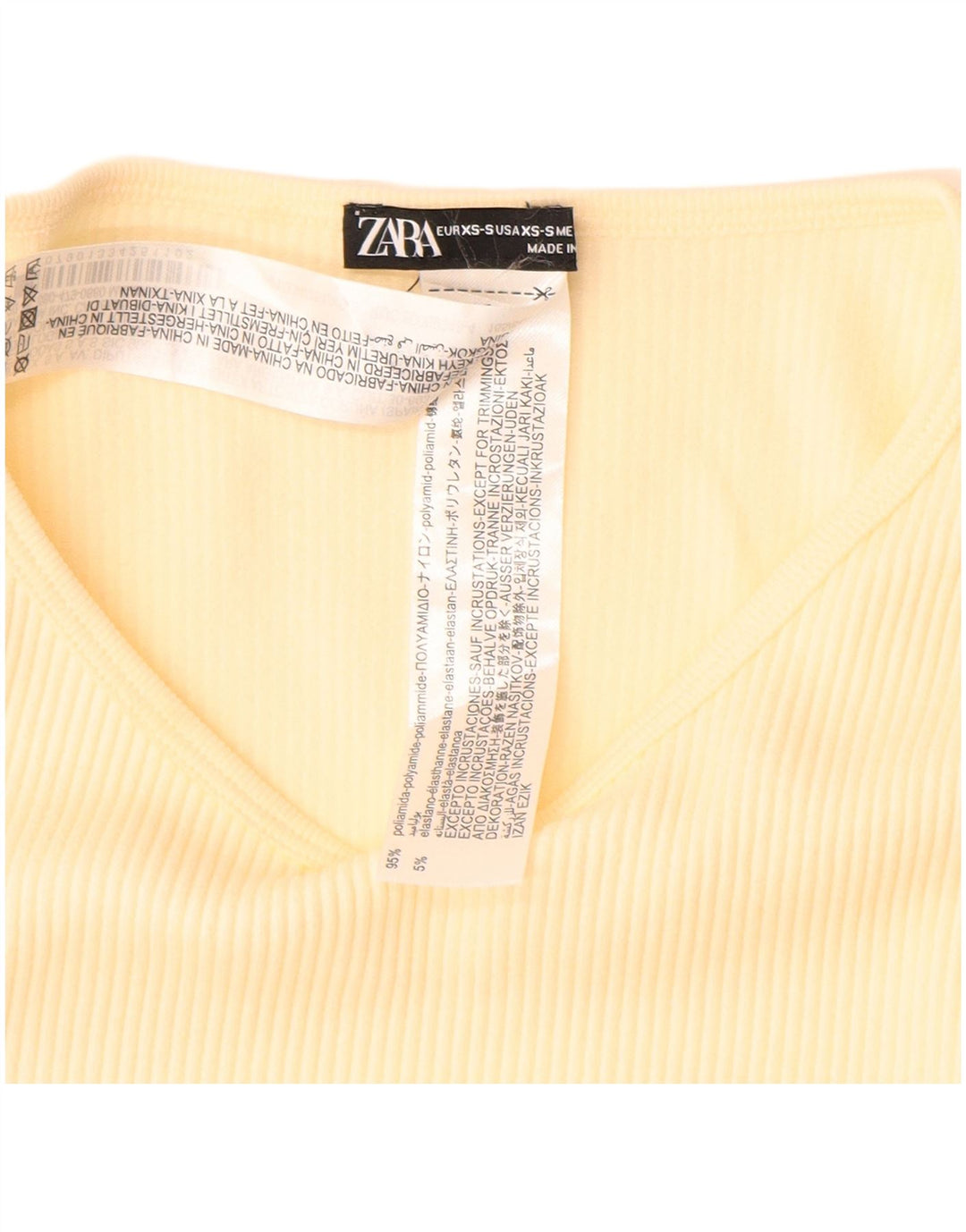 Zara Damen Crop Top Langarm UK 4 XS Gelb Polyamid