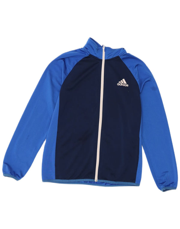 Adidas Jungen-Trainingsanzug-Top-Jacke, 13–14 Jahre, blaues Colourblock-Polyester
