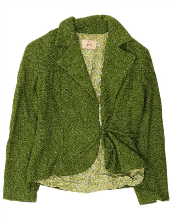 Vintage Damen-Blazerjacke mit Vorderkrawatte, IT 42, mittelgrüne Wolle