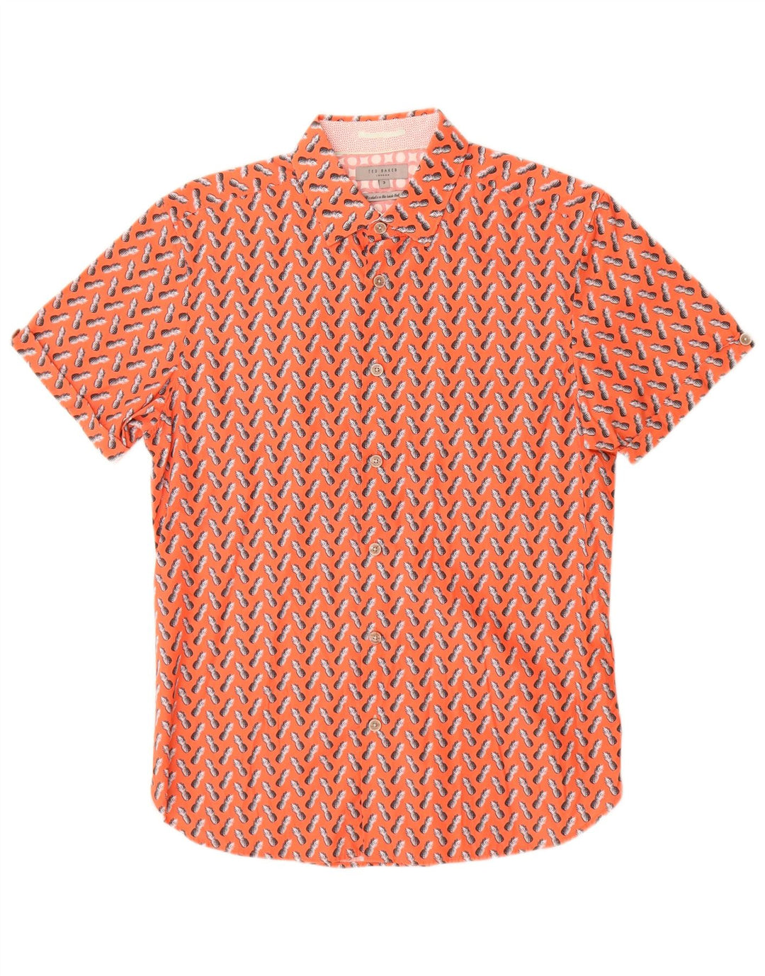 Ted Baker Herren-Kurzarmhemd mit abstraktem Muster, Größe 3, mittelorange