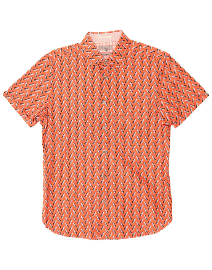 Ted Baker Herren-Kurzarmhemd mit abstraktem Muster, Größe 3, mittelorange