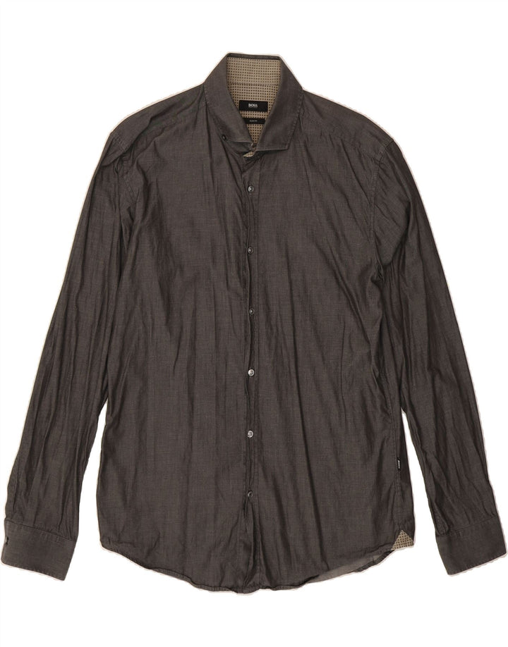 HUGO BOSS Mens Slim Fit Shirt Large Grey Vintage Hugo Boss and Second-Hand Hugo Boss from Messina Hembry 