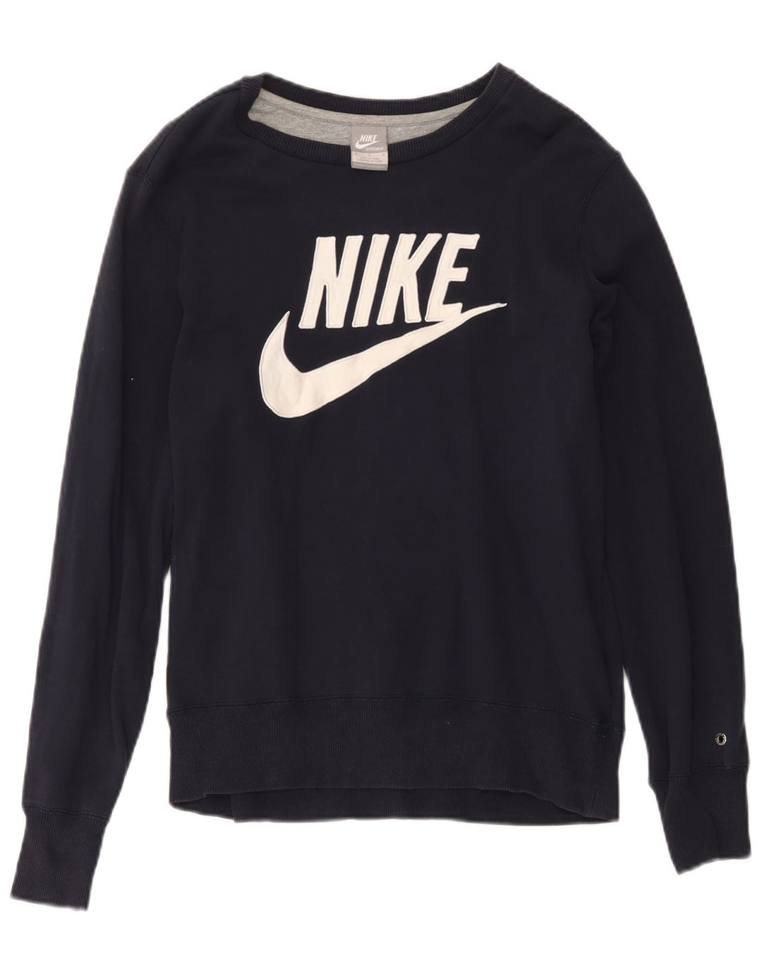 Nike Damen Grafik-Sweatshirt-Pullover UK 14 Mittelmarineblaue Baumwolle
