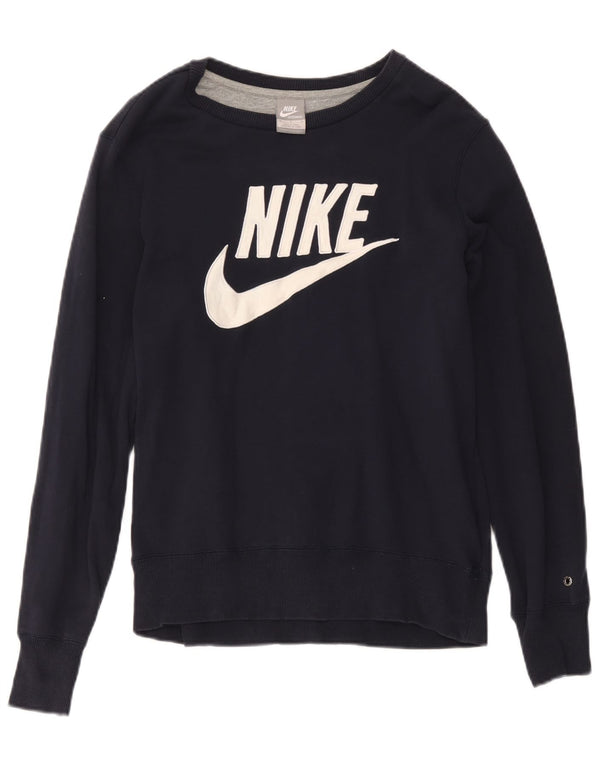 Nike Damen Grafik-Sweatshirt-Pullover UK 14 Mittelmarineblaue Baumwolle
