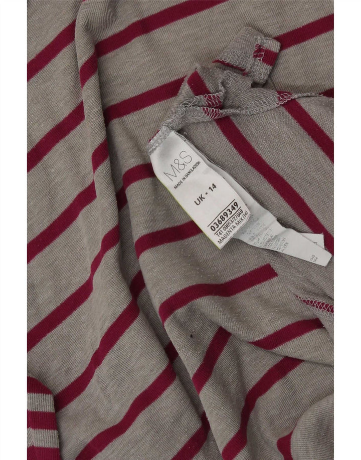 Marks & Spencer Damen T-Shirt Top UK 14 Large Grau gestreift Polyester