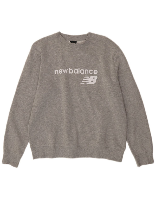 NEW BALANCE Damen Grafik-Sweatshirt-Pullover UK 16 Große graue Baumwolle