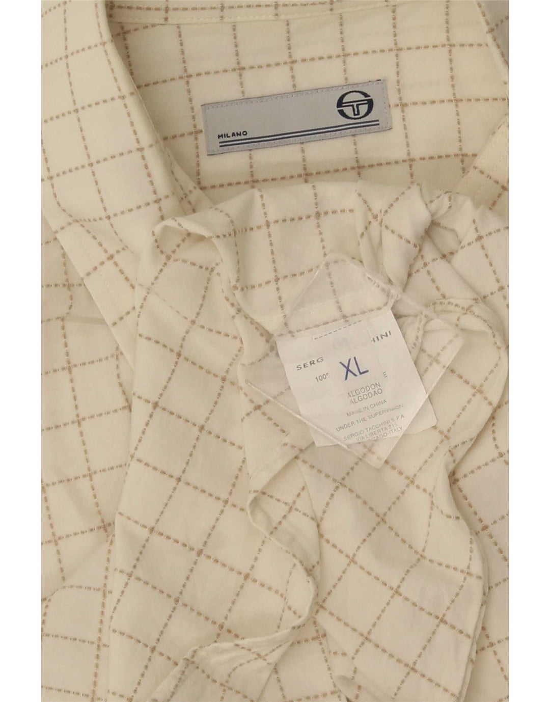 Sergio Tacchini Herren Kurzarmhemd XL weiß kariert Baumwolle