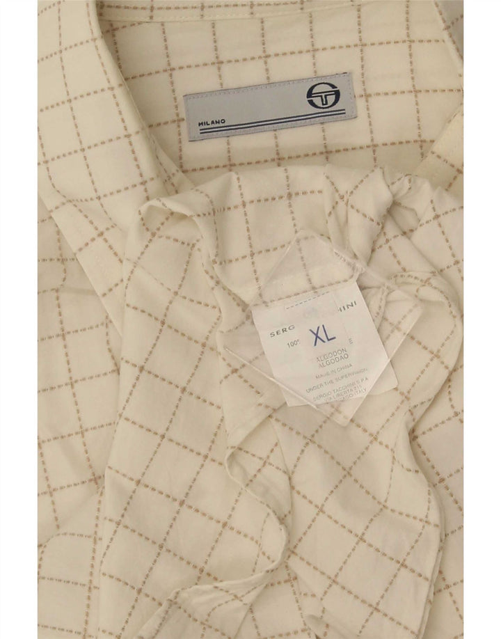 Sergio Tacchini Herren Kurzarmhemd XL weiß kariert Baumwolle