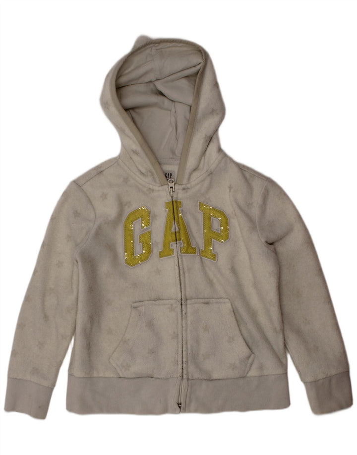 GAP Mädchen-Fleecejacke mit grafischer Kapuze, 6–7 Jahre, Größe S, weiß, Polyester