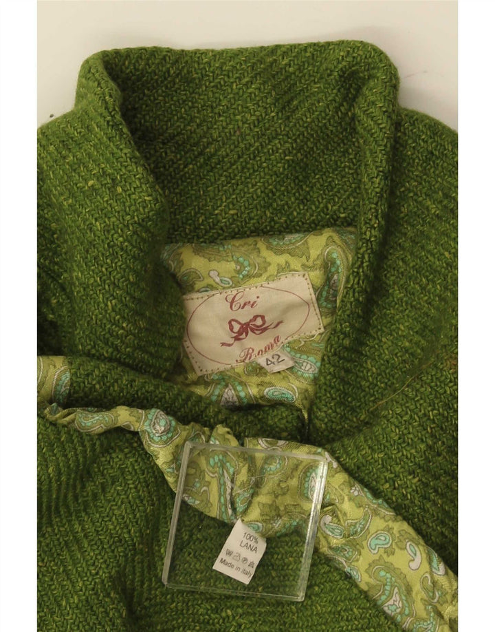 Vintage Damen-Blazerjacke mit Vorderkrawatte, IT 42, mittelgrüne Wolle