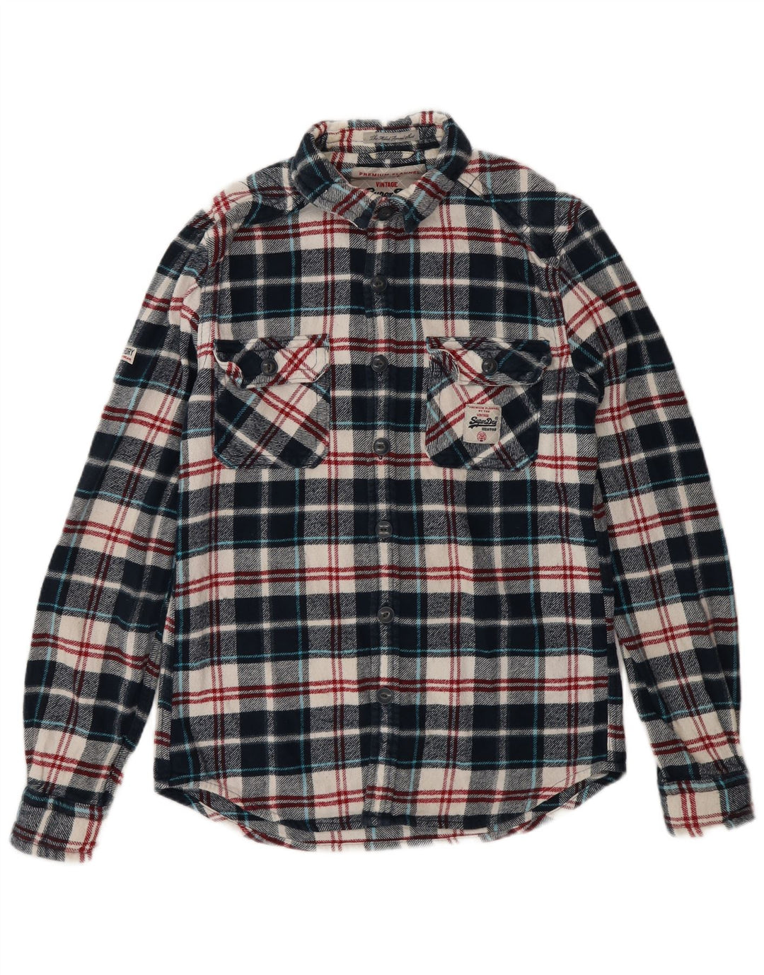 SUPERDRY Herren-Flanellhemd, klein, marineblau, kariert, Baumwolle