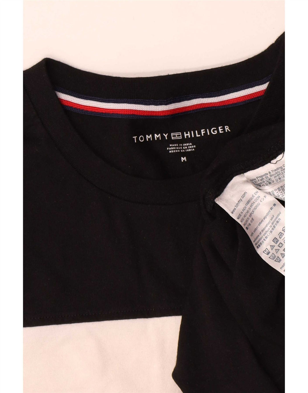 Tommy Hilfiger Herren-T-Shirt-Oberteil, Mittelschwarz, Colourblock-Baumwolle