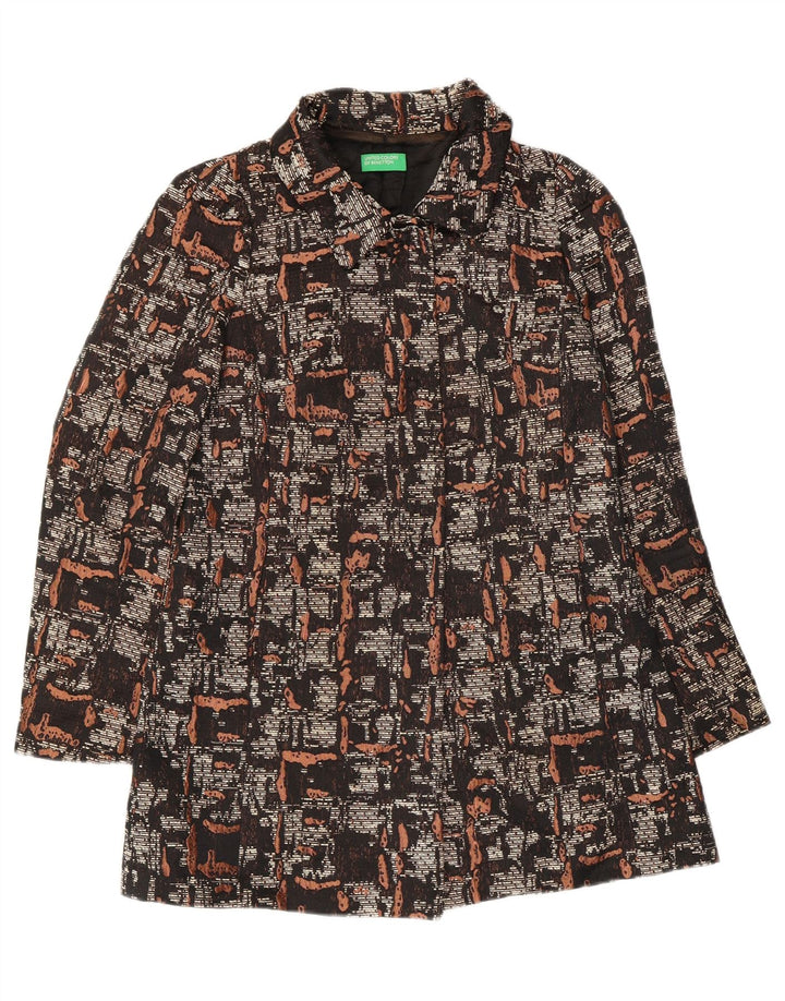 Benetton Womens Abstract Pattern Overcoat UK 10 Small Schwarz Polyester