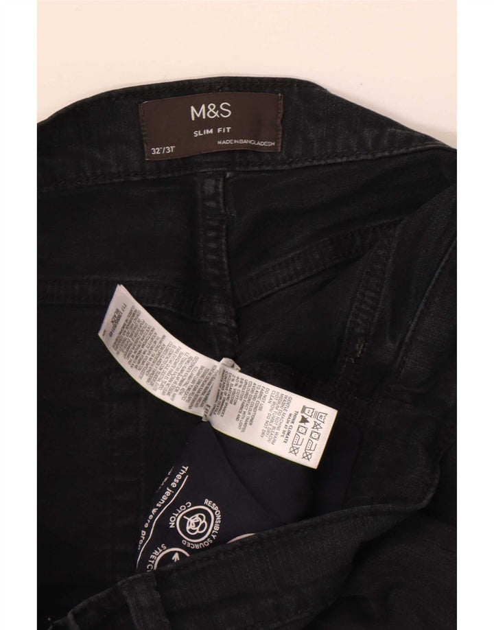 Marks & Spencer Herren Slim Jeans W32 L31 Schwarze Baumwolle