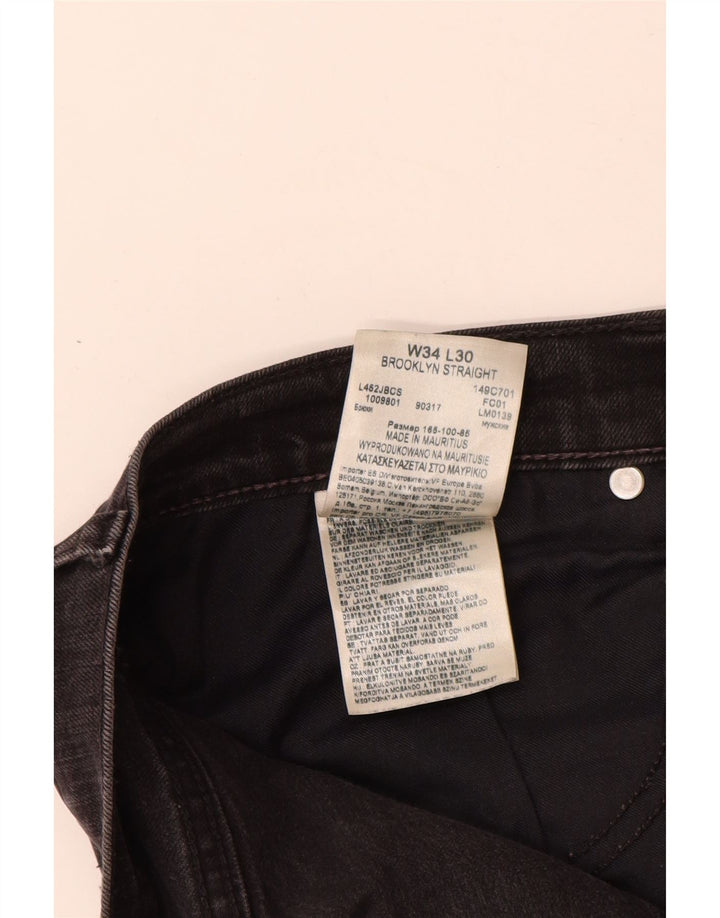 Lee Herren Brooklyn Straight Jeans W34 L30 Schwarze Baumwolle