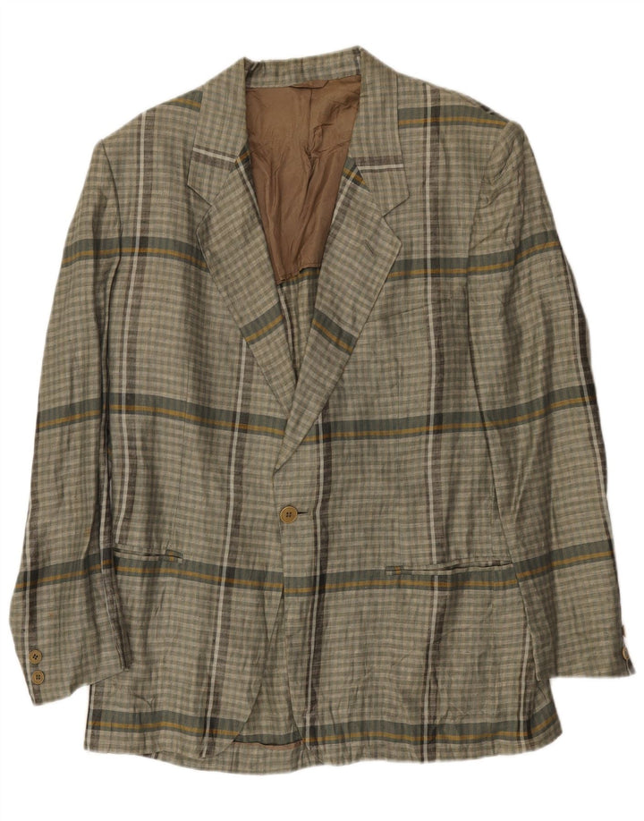 Luciano Soprani Herren-Blazer mit 1 Knopf, UK 38, mittelgrau kariertes Leinen
