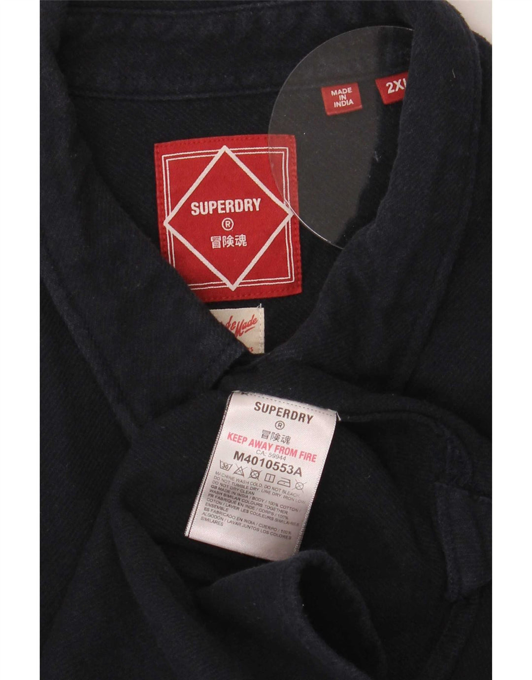 Superdry Herren-Jeanshemd 2XL aus marineblauer Baumwolle