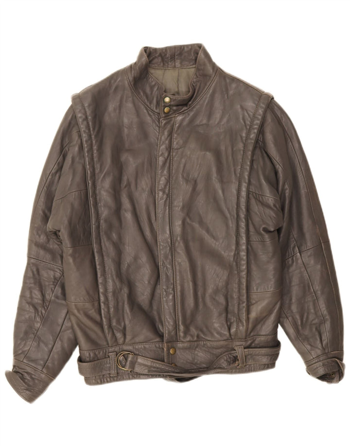 Vintage Herren Loose Fit Lederjacke IT 44 XS Graues Leder