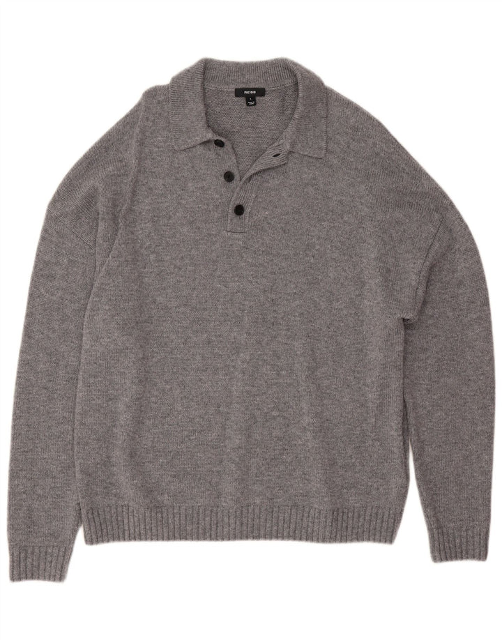 Reiss Herren-Pullover mit Rollkragen, groß, grau gesprenkelte Wolle