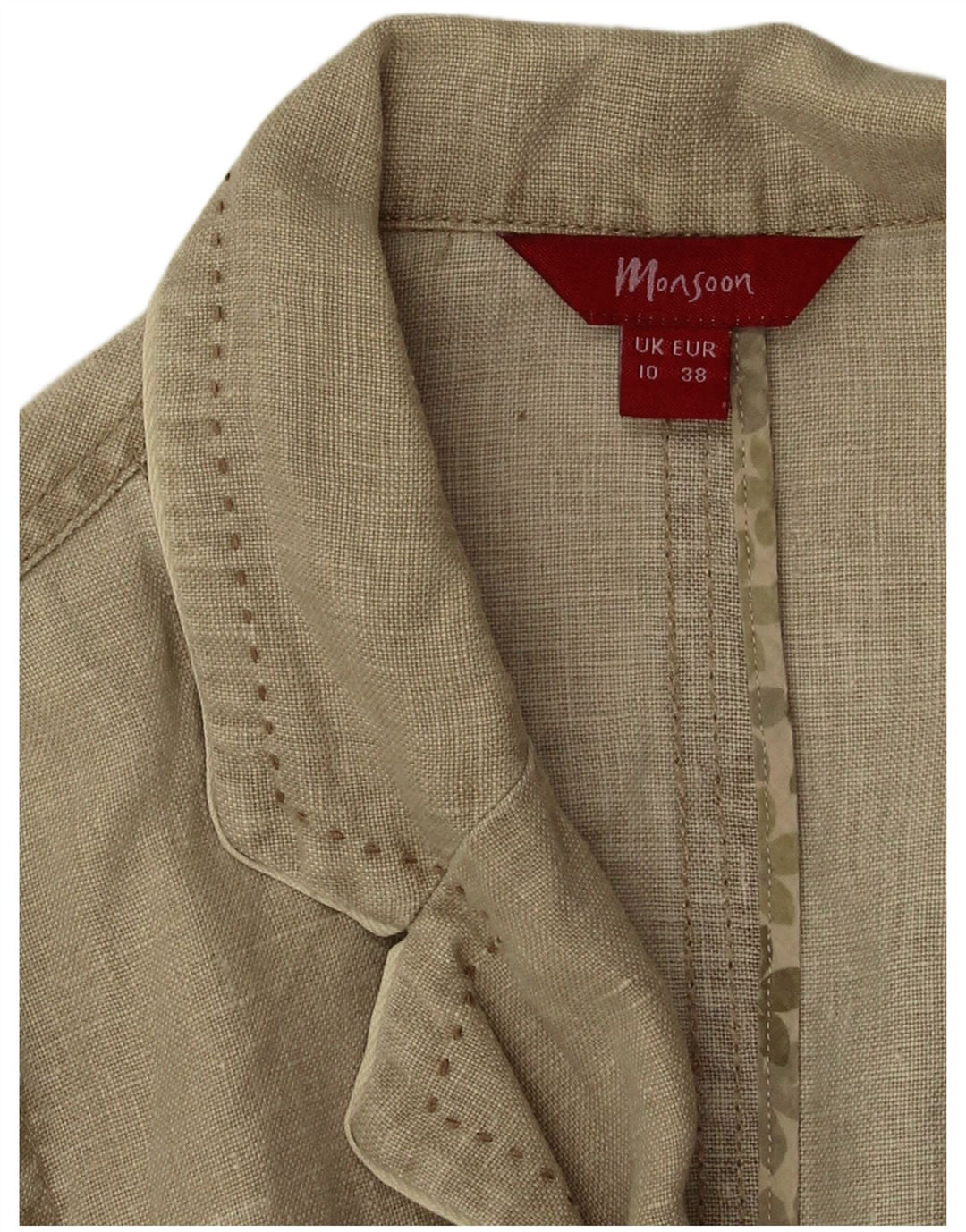 Monsoon Damen-Blazer mit 2 Knöpfen, Gr. 10, Größe S, Beige, Leinen