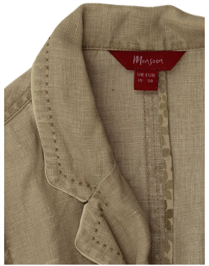 Monsoon Damen-Blazer mit 2 Knöpfen, Gr. 10, Größe S, Beige, Leinen