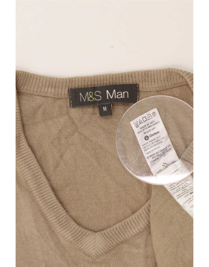 Marks & Spencer Herren-Pullover mit V-Ausschnitt, mittelbeigefarbenes Acryl