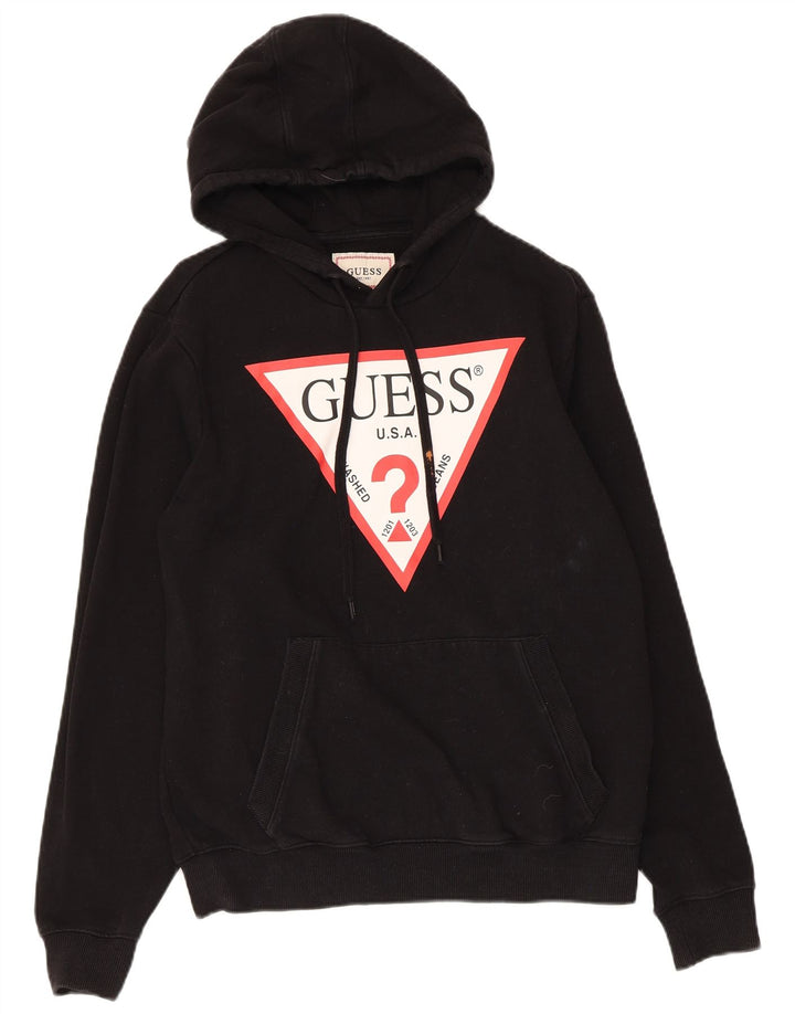 Guess Herren-Kapuzenpullover mit Grafik, Größe S, schwarze Baumwolle