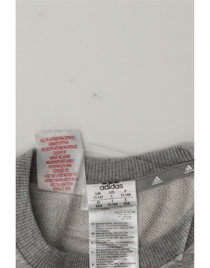 ADIDAS Boys Graphic Sweatshirt Jumper 13-14 Years Grey Cotton Vintage Adidas and Second-Hand Adidas from Messina Hembry 