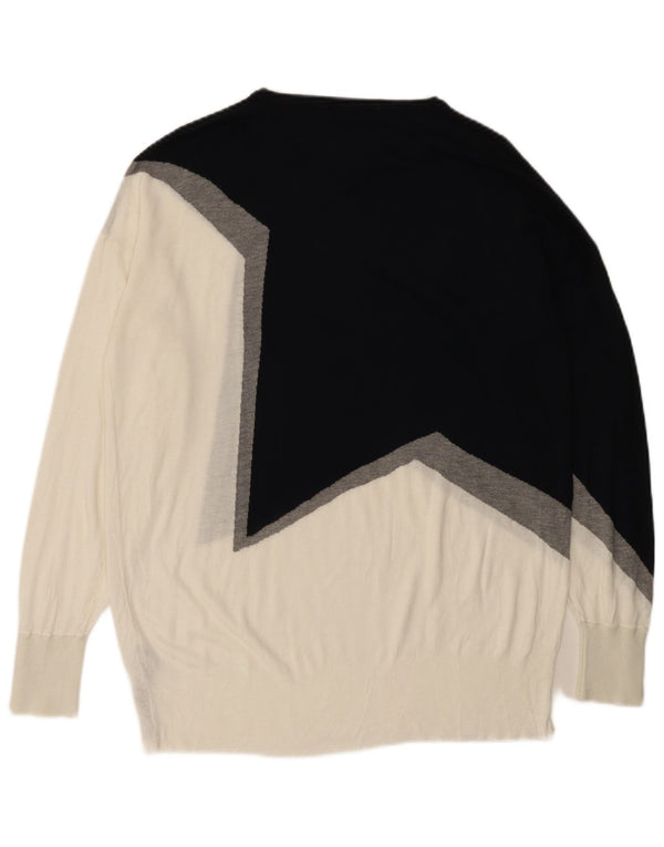 Zara Damen-Pullover mit U-Boot-Ausschnitt, UK 16, Größe L, weiße Farbblock-Viskose