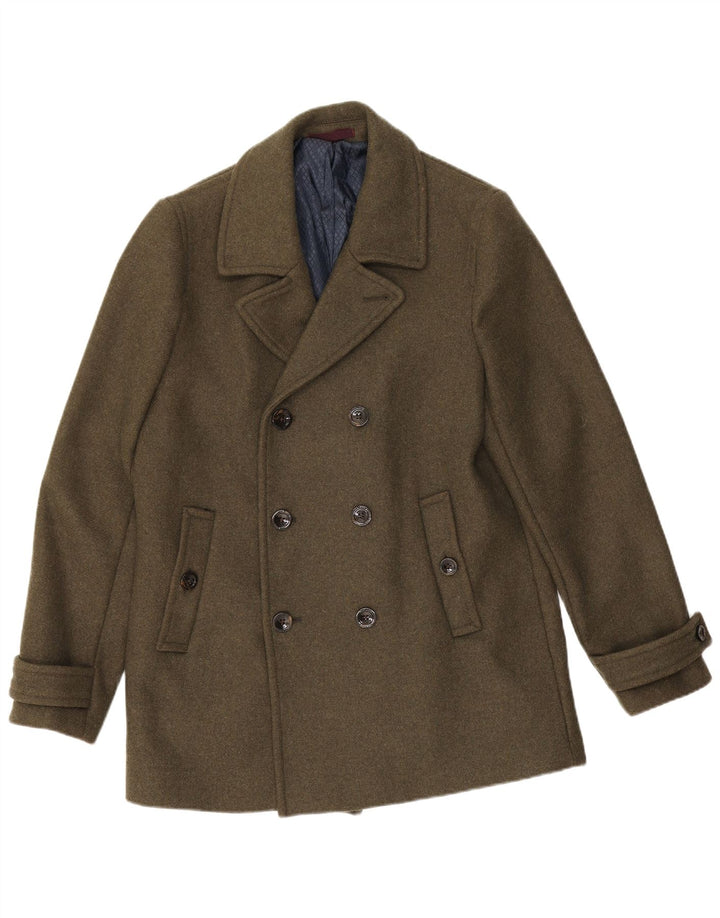 Ted Baker Herren-Erbsenmantel, Größe 4, große Khaki-Wolle