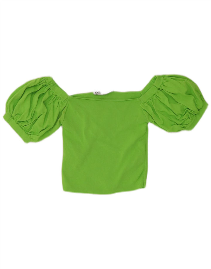Zara Damen Crop Off Shoulder Top UK 12 Mittelgrüne Viskose