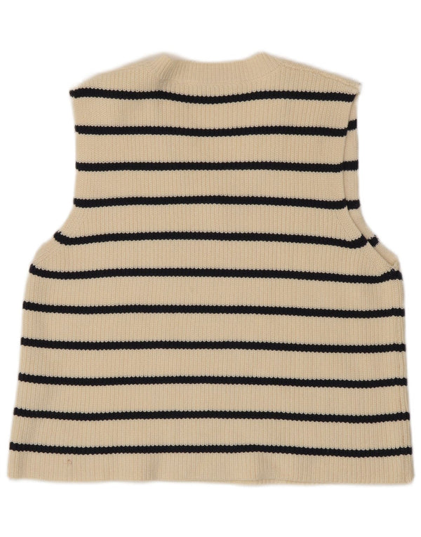 Zara Damen Crop Vest Tank Top UK 16 Large Off White Gestreifte Baumwolle