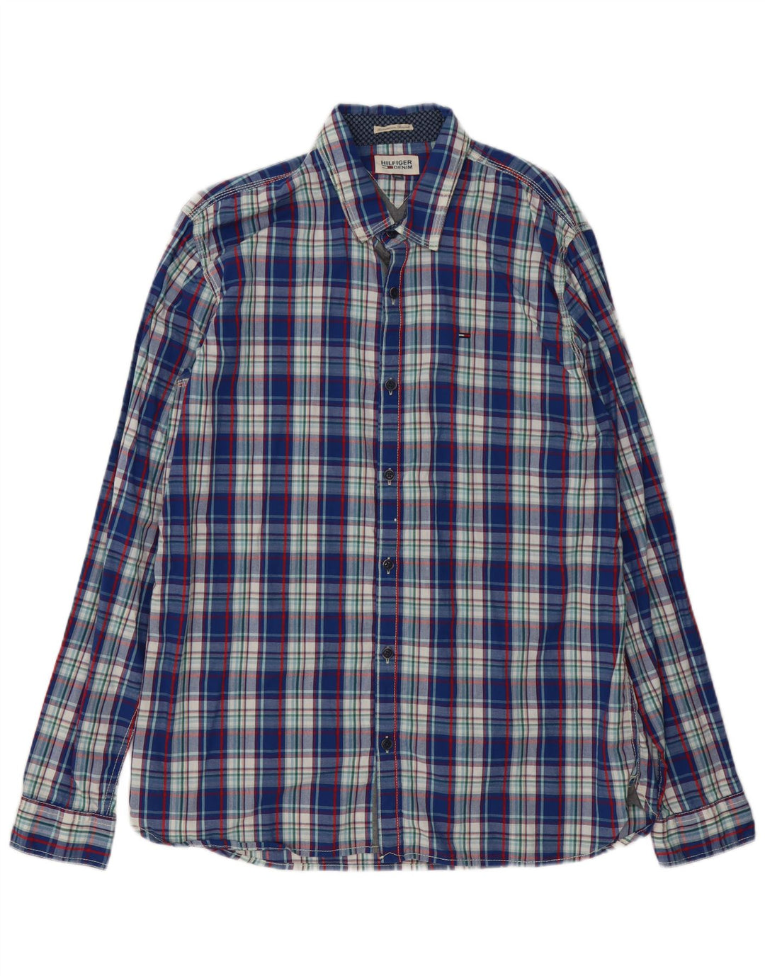 Tommy Hilfiger Herrenhemd 2XL blau kariert Baumwolle