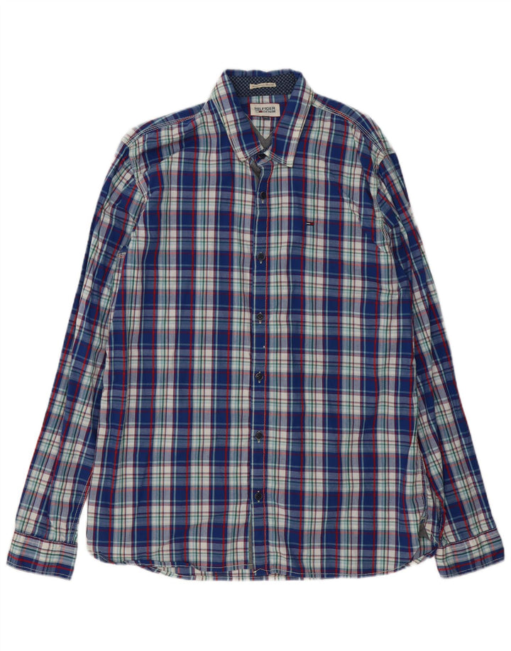 Tommy Hilfiger Herrenhemd 2XL blau kariert Baumwolle