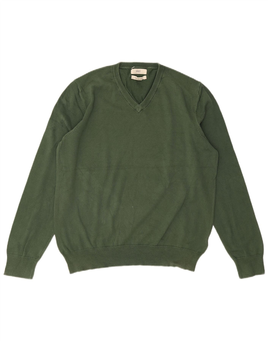 Marks & SPENCER Herren-Pullover mit V-Ausschnitt, groß, grüne Baumwolle