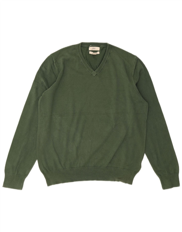 Marks & SPENCER Herren-Pullover mit V-Ausschnitt, groß, grüne Baumwolle