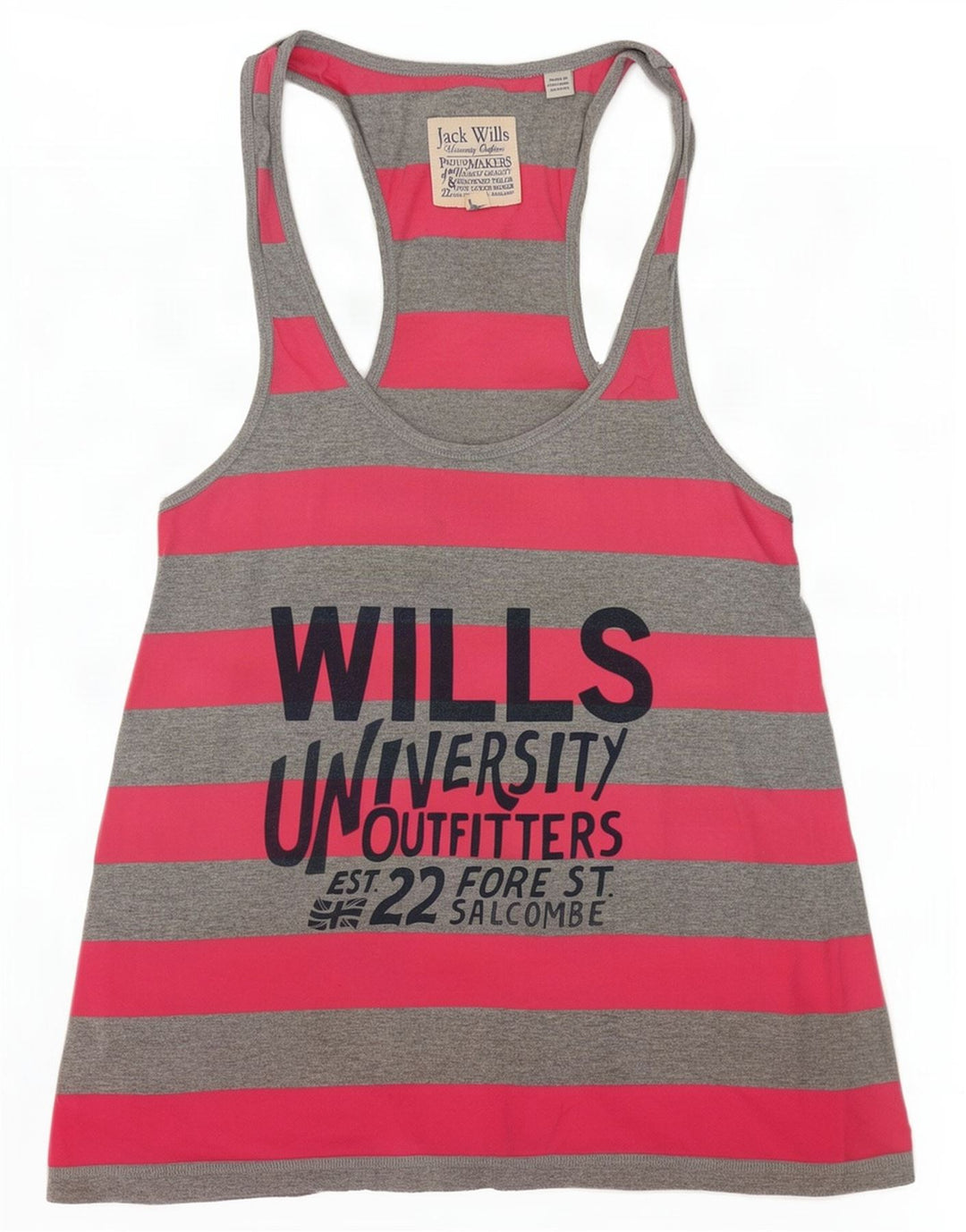 Jack Wills Damen-Trägershirt mit Grafik, Größe S, Größe S, grau, gestreift, Baumwolle