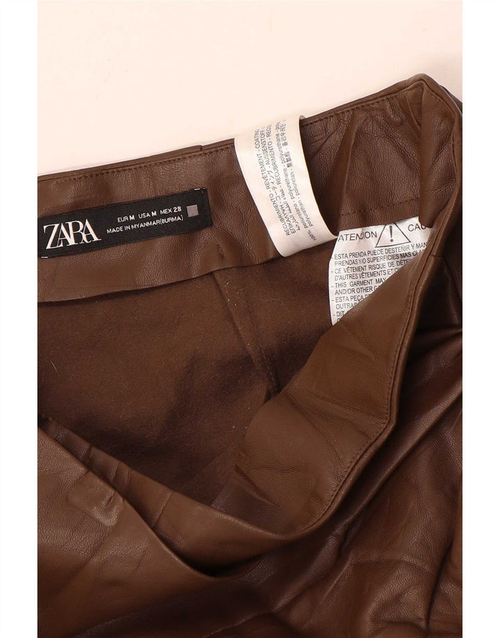 Zara Damen-Rock aus Kunstleder, mittelgroß, W28, braunes Polyurethan