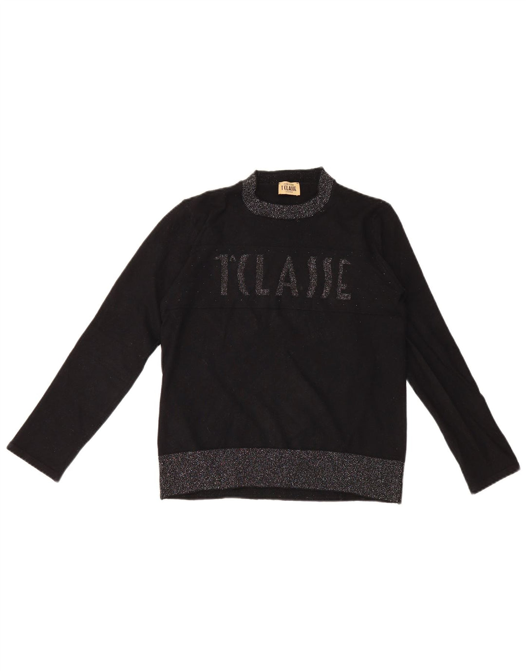 ALVIERO MARTINI Damen Pullover mit grafischem Rundhalsausschnitt, Gr. 40, Schwarz