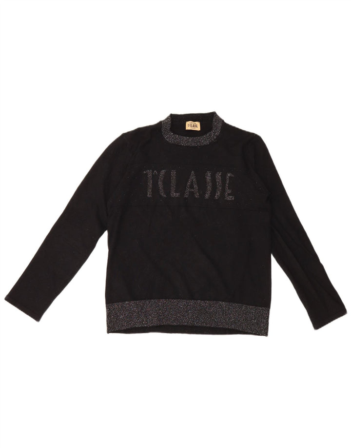 ALVIERO MARTINI Damen Pullover mit grafischem Rundhalsausschnitt, Gr. 40, Schwarz