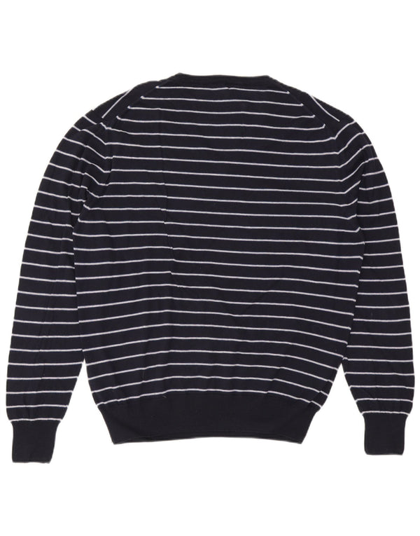 Vintage Herren V-Ausschnitt Pullover Pullover 2XL Marineblau gestreift Baumwolle