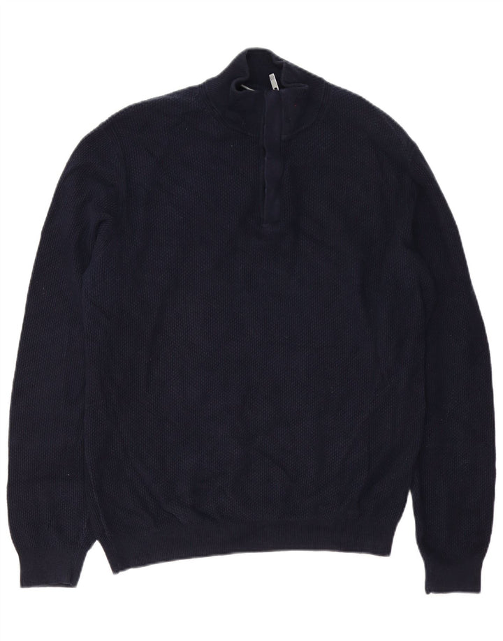 Massimo Dutti Herren-Pullover mit Reißverschluss am Hals, große marineblaue Baumwolle
