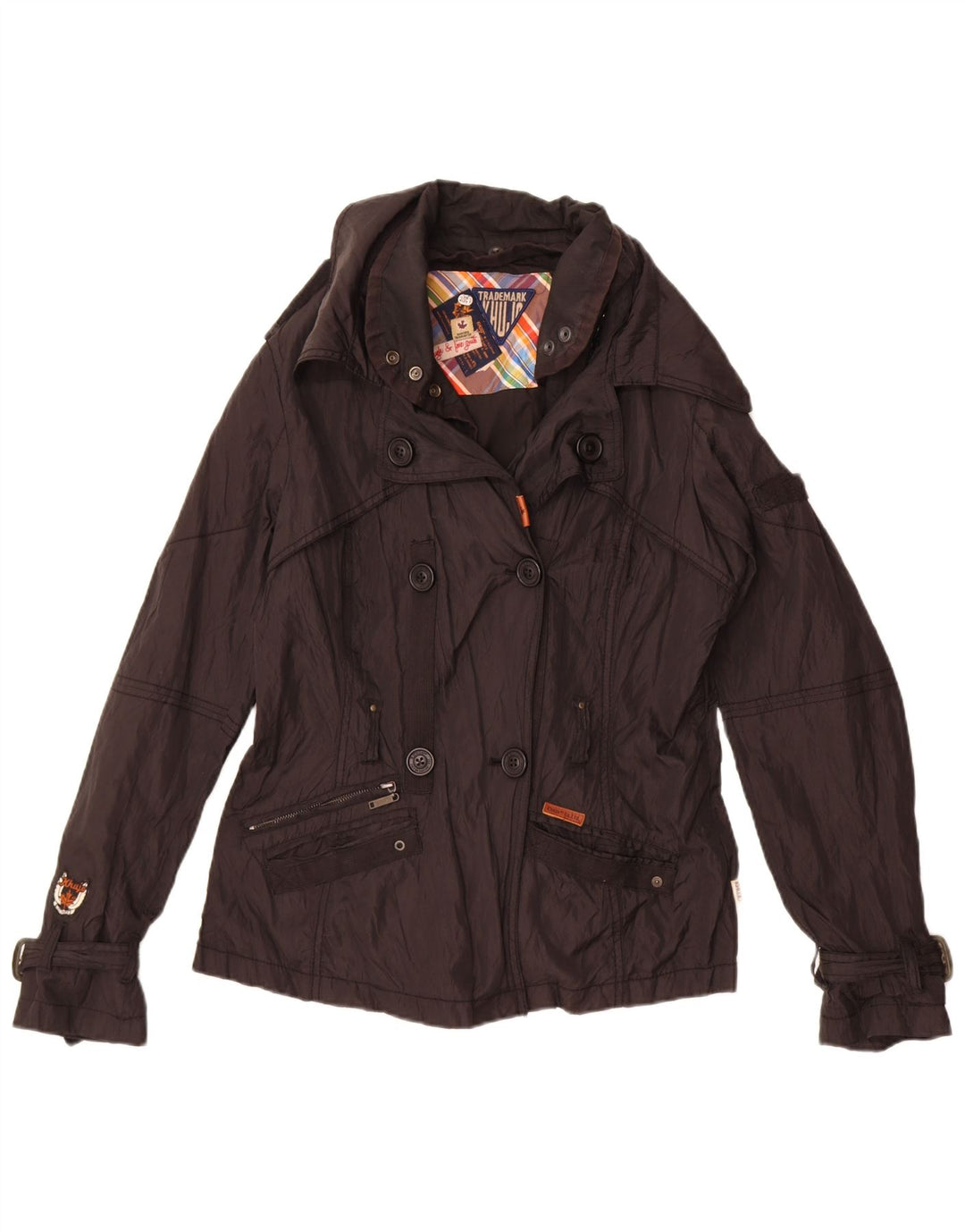 Trademark Damen Zweireihige Windjacke UK 14 Medium Schwarz