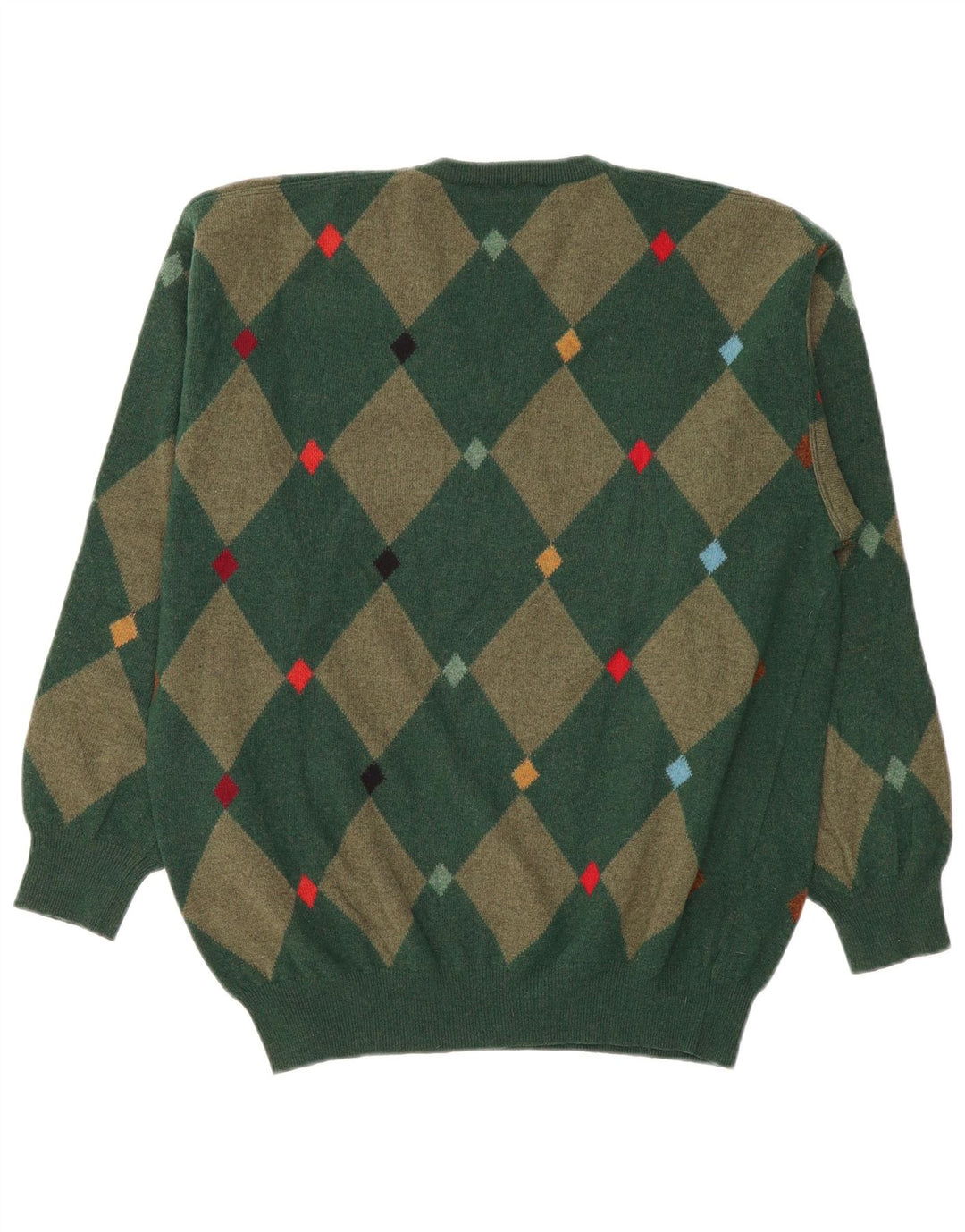 Andrea Fenzi Herren-Pullover mit V-Ausschnitt IT 50 Mittelgrün Argyle/Diamant